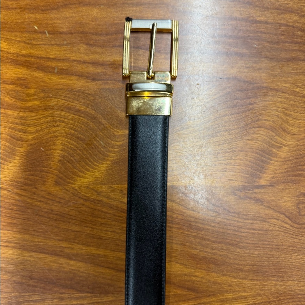 Black and Brown Reversible Leather Belt with Gold Buckle